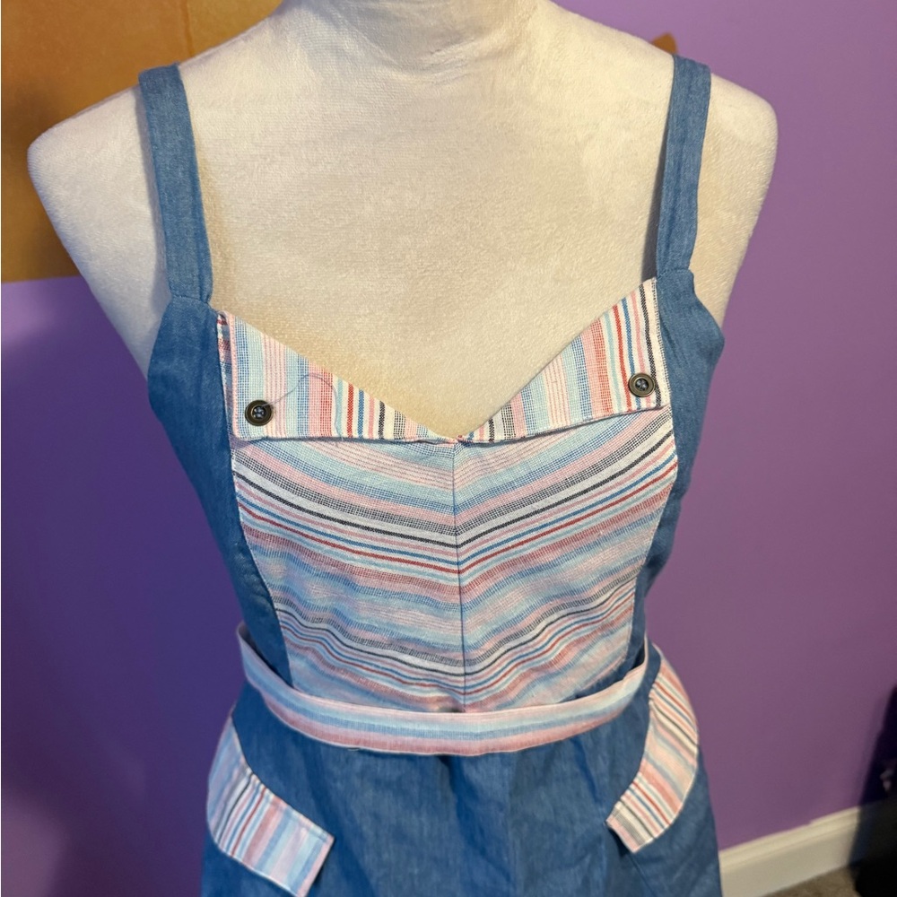 Modcloth Happiness and Cheers A-Line Chambray Stripe Sundress - Picture 3 of 6